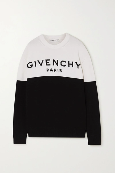 Shop Givenchy Two-tone Intarsia Cashmere Sweater In Black