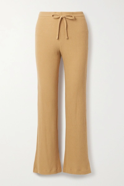 Shop Leset Alex Ribbed Stretch-knit Wide-leg Pants In Tan