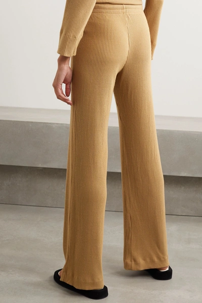 Shop Leset Alex Ribbed Stretch-knit Wide-leg Pants In Tan