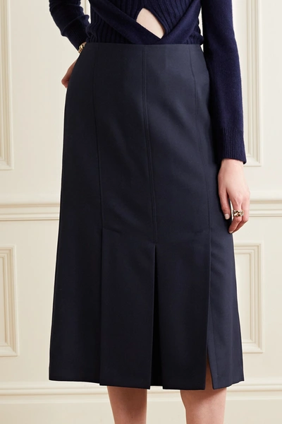 Shop Jason Wu Pleated Twill Midi Skirt In Midnight Blue