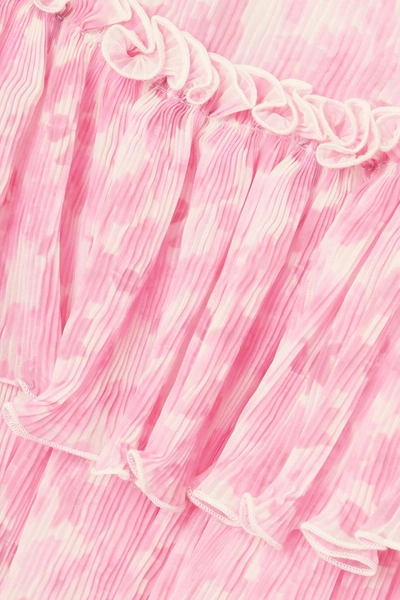 Shop Ganni Tiered Ruffled Floral-print Plissé-georgette Mini Dress In Pink