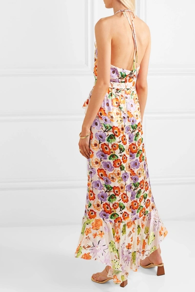 Shop Alice And Olivia Evelia Ruffled Floral-print Georgette Dress In Orange