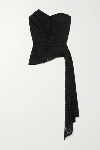 Shop Veronica Beard Selima Draped Cotton-blend Corded Lace Bustier Top In Black
