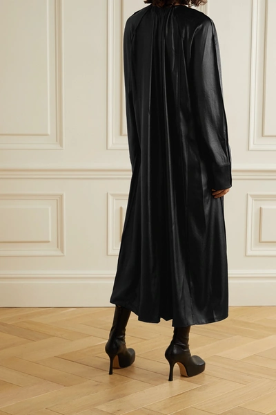 Shop Acne Studios Gathered Satin Midi Dress In Black