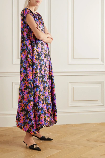 Shop Vetements Asymmetric Floral-print Satin-jacquard Dress In Purple