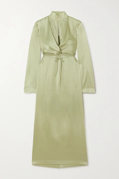 Shop Materiel Cutout Silk-blend Satin Midi Dress In Green