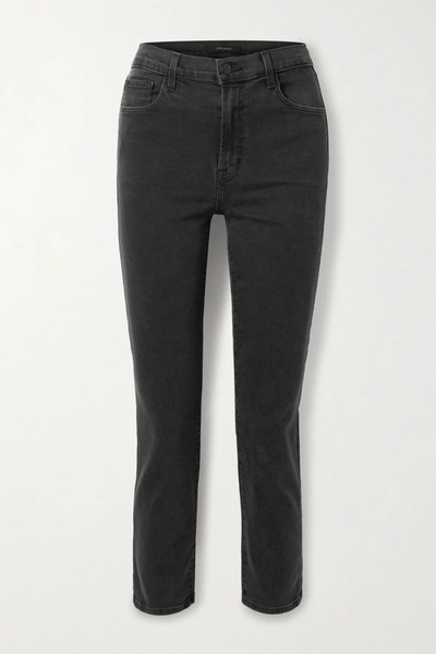 Shop J Brand Alma Cropped High-rise Straight-leg Jeans In Dark Gray