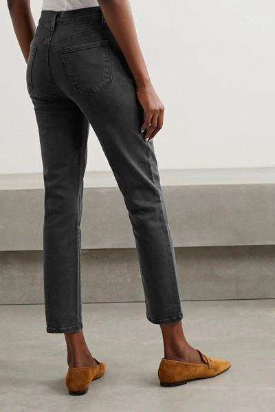 Shop J Brand Alma Cropped High-rise Straight-leg Jeans In Dark Gray