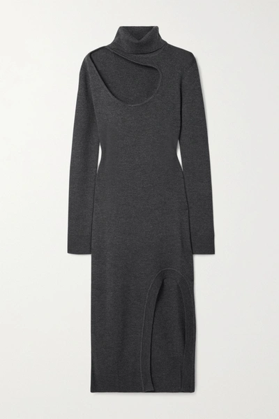 Shop Monse Cutout Merino Wool Turtleneck Midi Dress In Dark Gray