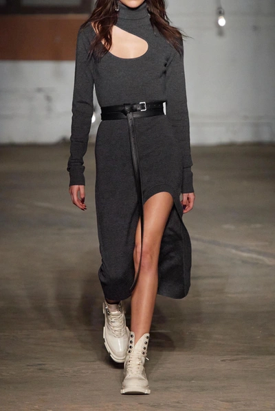 Shop Monse Cutout Merino Wool Turtleneck Midi Dress In Dark Gray