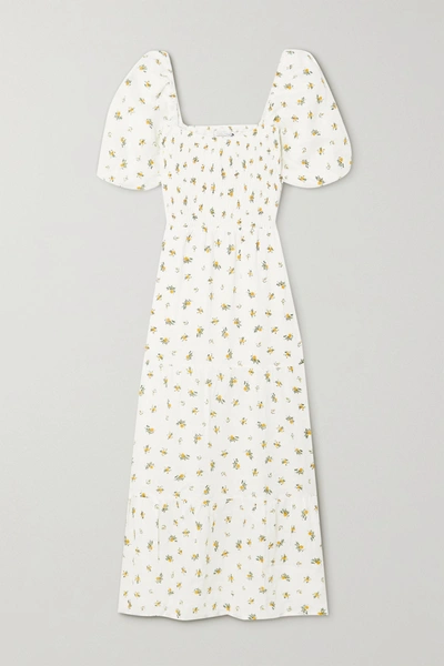 Shop Faithfull The Brand + Net Sustain Gianna Shirred Tiered Floral-print Linen Midi Dress In White