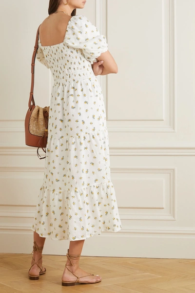 Shop Faithfull The Brand + Net Sustain Gianna Shirred Tiered Floral-print Linen Midi Dress In White