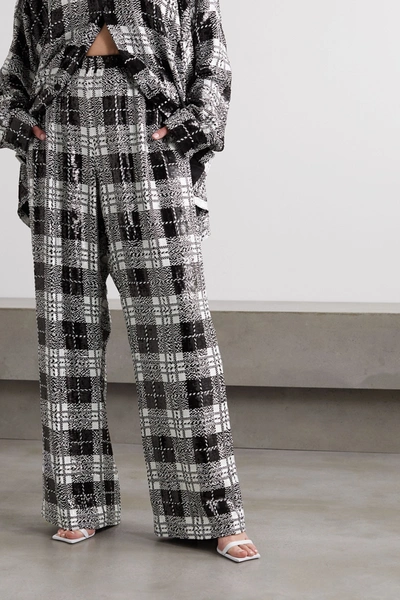 Shop Balenciaga Checked Sequined Tulle Wide-leg Pants In Black