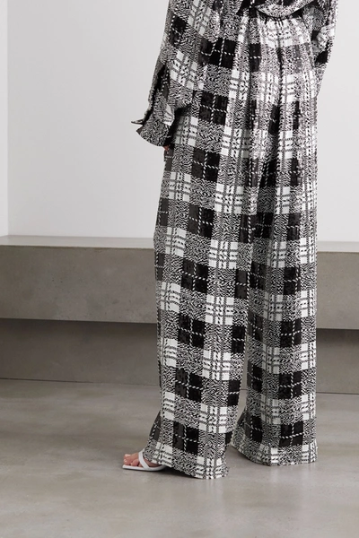 Shop Balenciaga Checked Sequined Tulle Wide-leg Pants In Black