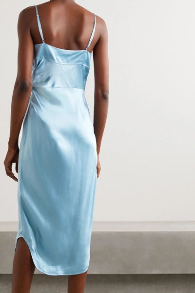 Shop Alexander Wang T Wrap-effect Knotted Silk-charmeuse Midi Dress In Sky Blue