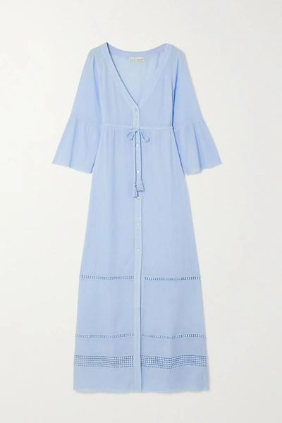 Shop Heidi Klein Tie-detailed Cotton-crepon Kaftan In Blue