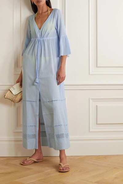 Shop Heidi Klein Tie-detailed Cotton-crepon Kaftan In Blue