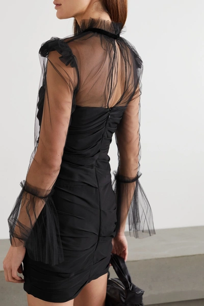 Shop Khaite Jonah Velvet-trimmed Ruched Silk-tulle Mini Dress In Black