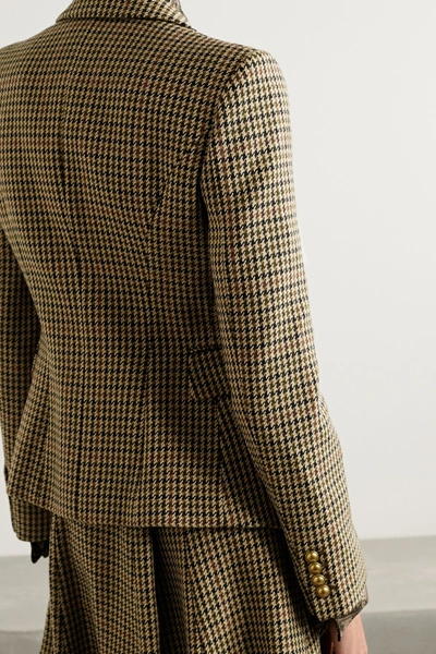 Shop Michael Kors Chain-embellished Houndstooth Wool Blazer In Brown