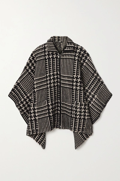 Shop Akris Checked Cashmere And Mulberry Silk-blend Jacquard Cape In Black