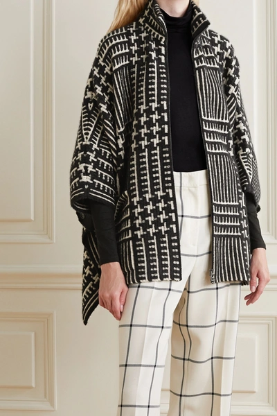 Shop Akris Checked Cashmere And Mulberry Silk-blend Jacquard Cape In Black