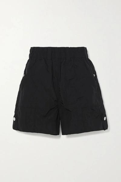 Shop Ganni Crinkled Shell Shorts In Black