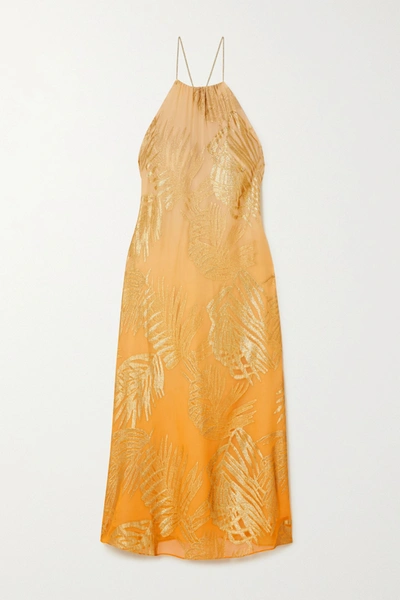 Shop Marie France Van Damme Metallic Fil Coupé Silk-blend Chiffon Dress In Orange