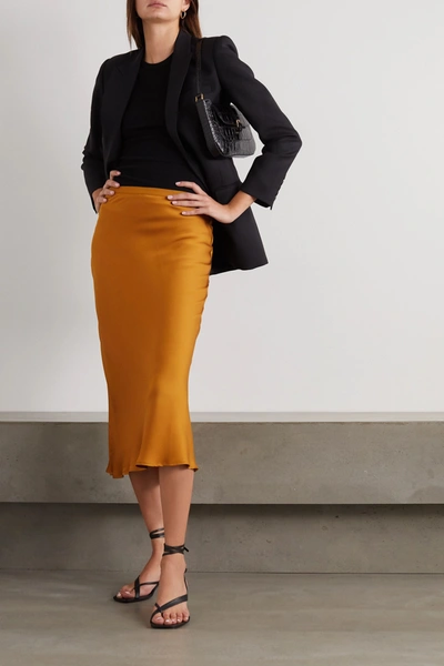 Shop Anine Bing Bar Silk-satin Midi Skirt In Gold