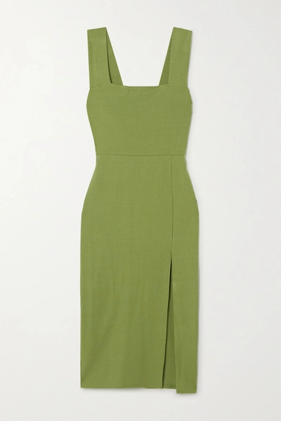 Shop Reformation Cassi Ribbed Stretch-tencel Midi Dress In Green