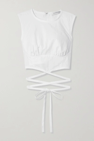 Shop Christopher Esber Lace-up Cropped Poplin Top In White