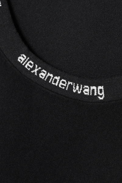 Shop Alexander Wang T Jacquard-trimmed Stretch-knit T-shirt In Black
