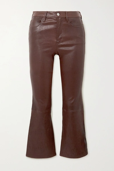 Shop Frame Le Crop Mini Boot Leather Flared Pants In Brown