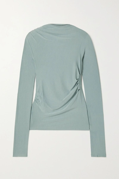 Shop The Line By K Selma Ruched Stretch-micro Modal Top In Gray Green