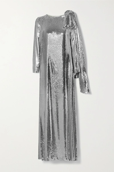 Shop Bernadette Richard Draped Sequined Jersey Gown In Silver