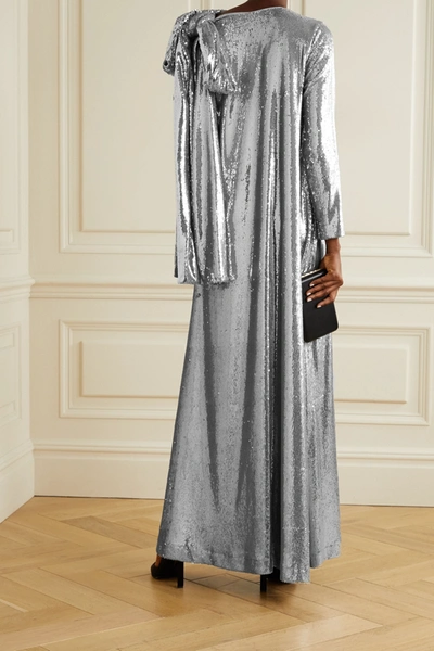 Shop Bernadette Richard Draped Sequined Jersey Gown In Silver