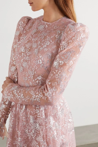 Shop The Vampire's Wife The Unrequited Tiered Metallic Lace Maxi Dress In Baby Pink