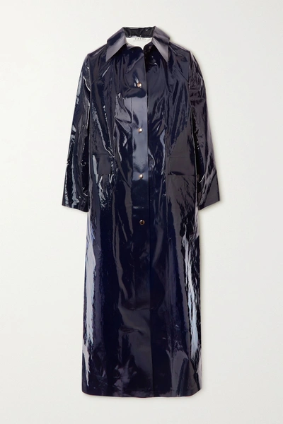 Shop Kassl Editions Original Glossed Pu And Cotton-blend Trench Coat In Navy