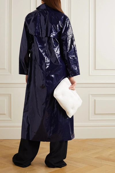 Shop Kassl Editions Original Glossed Pu And Cotton-blend Trench Coat In Navy