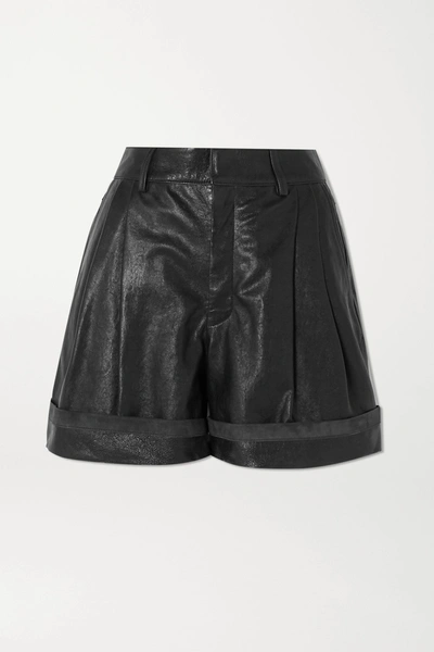 Shop Chloé Pleated Leather Shorts In Black