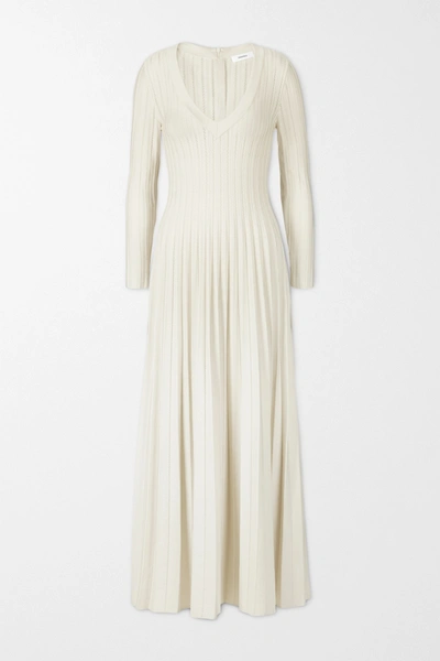 Casasola Levina Pleated Ribbed And Stretch-knit Midi Dress In Ivory |  ModeSens