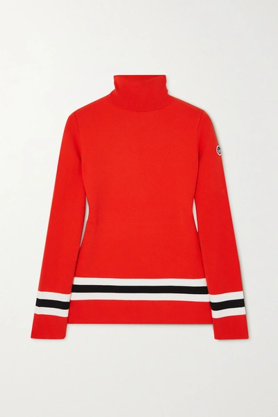 Shop Fusalp Judith Striped Knitted Turtleneck Sweater In Red