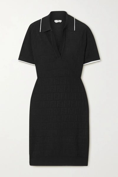Shop Fendi Cotton-blend Jacquard Mini Dress In Black