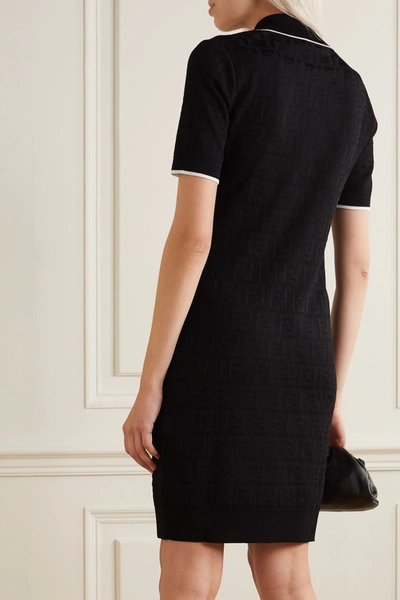 Shop Fendi Cotton-blend Jacquard Mini Dress In Black
