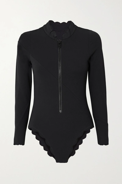 Shop Marysia North Sea Scalloped Swimsuit In Black