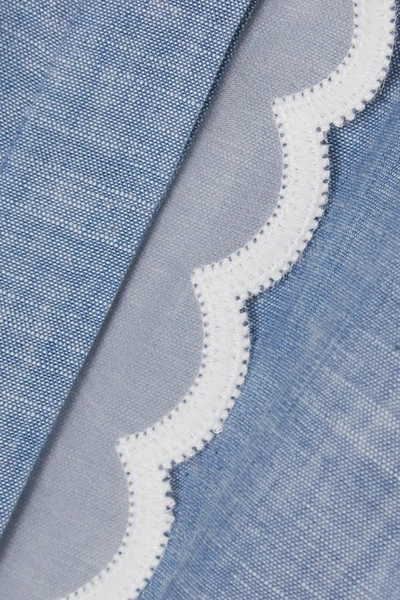 Shop Chloé Scalloped Cotton-chambray Shirt In Light Denim