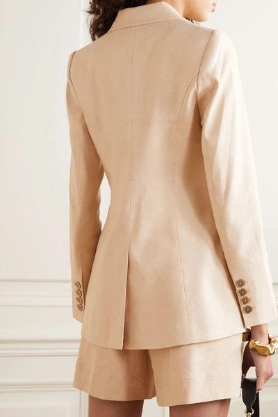 Shop Rebecca Vallance Mojito Double-breasted Linen-blend Blazer In Tan