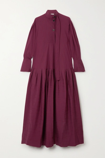 Shop Palmer Harding Kapori Tiered Embroidered Cotton-blend Poplin Maxi Dress In Burgundy