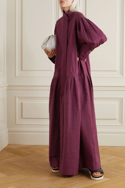 Shop Palmer Harding Kapori Tiered Embroidered Cotton-blend Poplin Maxi Dress In Burgundy