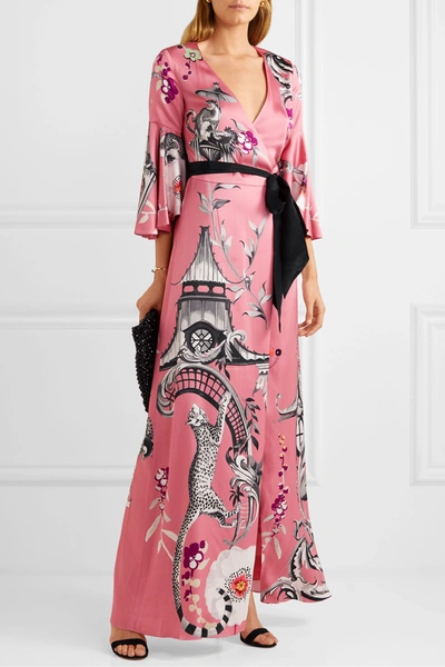 Shop Temperley London Euphoria Printed Satin-crepe Wrap Maxi Dress In Pink