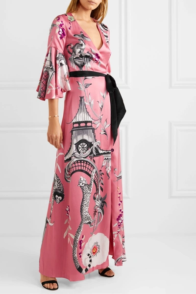 Shop Temperley London Euphoria Printed Satin-crepe Wrap Maxi Dress In Pink